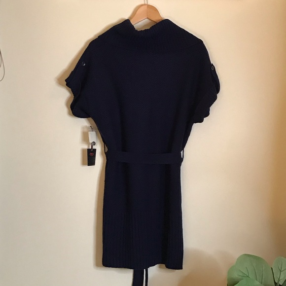 NWT Devoted XL Navy Blue Cowl Neck Short Sleeve Tunic Sweater - Picture 4 of 5